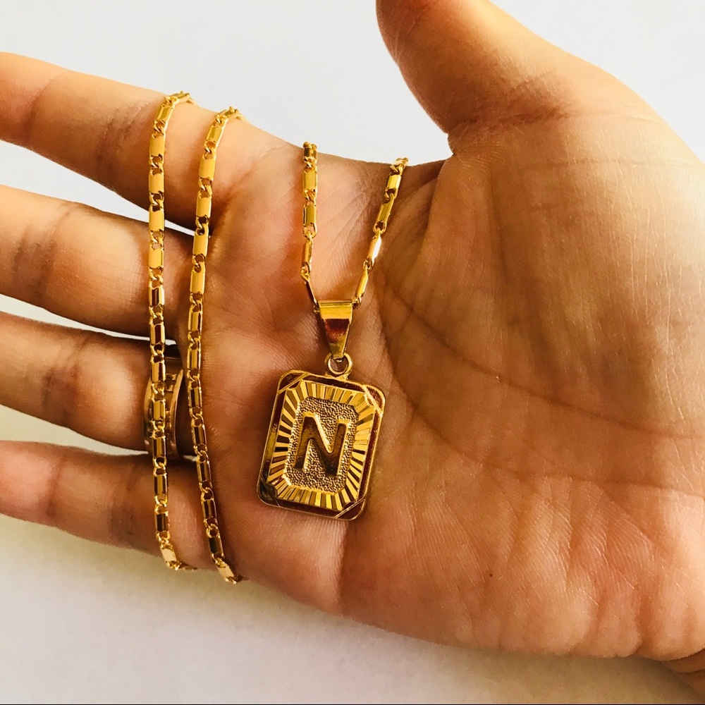 new gold filled unisex initial necklace w. Pendant - Picture 4 of 8